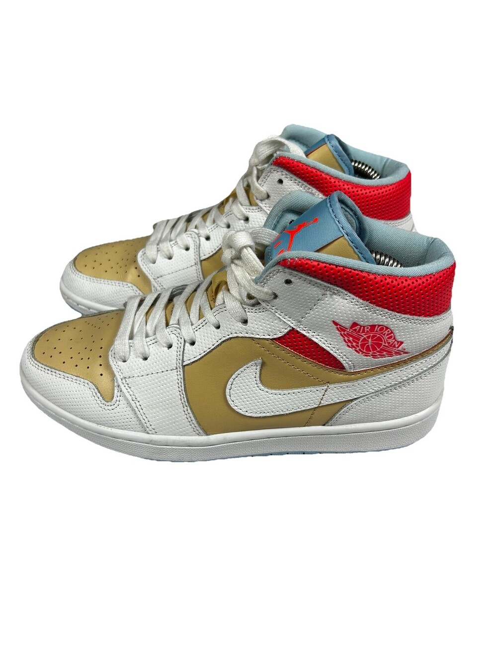 Nike Air Jordan 1 Mid SE Youth Size 6.5 Sesame/White-Flash Grimson CZ0774-200